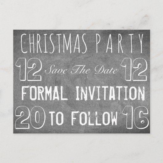 Custom Christmas Party Save the Date Chalkboard Ankündigungspostkarte (Vorderseite)