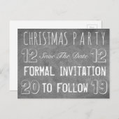 Custom Christmas Party Save the Date Chalkboard Ankündigungspostkarte (Vorne/Hinten)