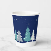 Custom Christmas Party Winter Trees Blue Pappbecher (Rückseite)