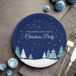 Custom Christmas Party Winter Trees Blue Pappteller