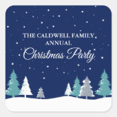 Custom Christmas Party Winter Trees Blue Quadratischer Aufkleber (Vorderseite)