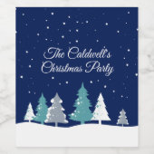 Custom Christmas Party Winter Trees Blue Weinetikett (Einzelnes Label)