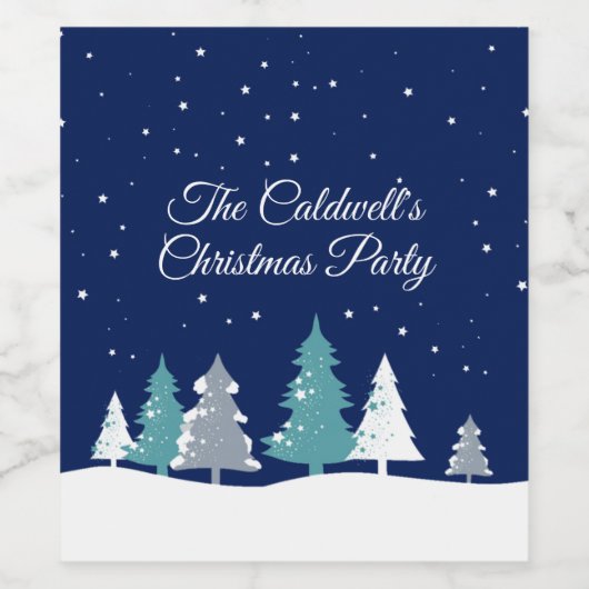 Custom Christmas Party Winter Trees Blue Weinetikett (Einzelnes Label)