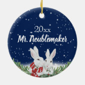 Custom Christmas Pet Bunny Rabbit Foto Jahr Name Keramik Ornament (Hinten)