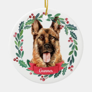 Custom Christmas Pet Dog Photo German Shepherd Keramik Ornament