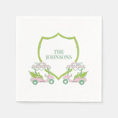 Custom Christmas Pink Golf Carts Green Wappen Part Serviette (Vorderseite)