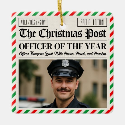 Custom Christmas Police Gift for Officer Newspaper Keramikornament (Vorderseite)