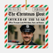 Custom Christmas Police Gift for Officer Newspaper Keramikornament (Rückseite)