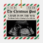 Custom Christmas Pregnancy Announcement Newspaper Keramikornament (Rückseite)