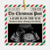 Custom Christmas Pregnancy Announcement Newspaper Keramikornament (Vorderseite)