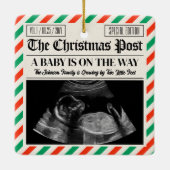 Custom Christmas Pregnancy Announcement Newspaper Keramikornament (Rückseite)