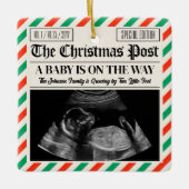 Custom Christmas Pregnancy Announcement Newspaper Keramikornament (Vorderseite)