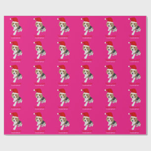 CUSTOM CHRISTMAS PUPPY WEIHNACHTSMANNMÜTZE BEAGLE  GESCHENKPAPIER