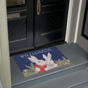 Custom Christmas Rabbit Bunny Snow Winter Willkomm Fußmatte