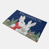 Custom Christmas Rabbit Bunny Snow Winter Willkomm Fußmatte (Schrägansicht)