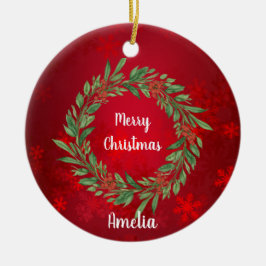 Custom Christmas Red and Greenerity Kreath Keramik Ornament