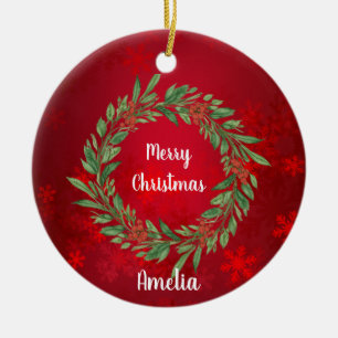 Custom Christmas Red and Greenerity Kreath Keramik Ornament