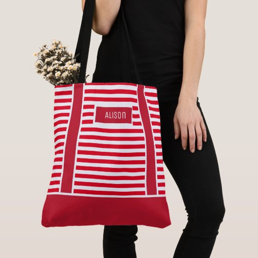 Custom Christmas Red and White Stripes Candy Cane Tasche (Von Nahem)