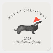 Custom Christmas red gray santa dachsund Quadratischer Aufkleber (Vorderseite)