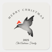 Custom Christmas red gray santa hummingbird Quadratischer Aufkleber (Vorderseite)