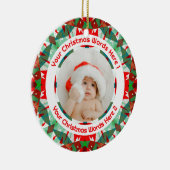 Custom Christmas Red Green Family Photo Gift Keramik Ornament (Rechts)
