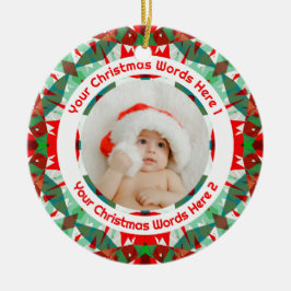 Custom Christmas Red Green Family Photo Gift Keramik Ornament