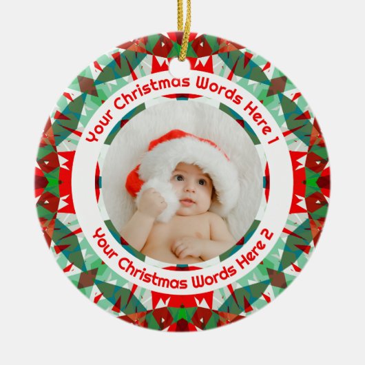 Custom Christmas Red Green Family Photo Gift Keramik Ornament (Vorne)