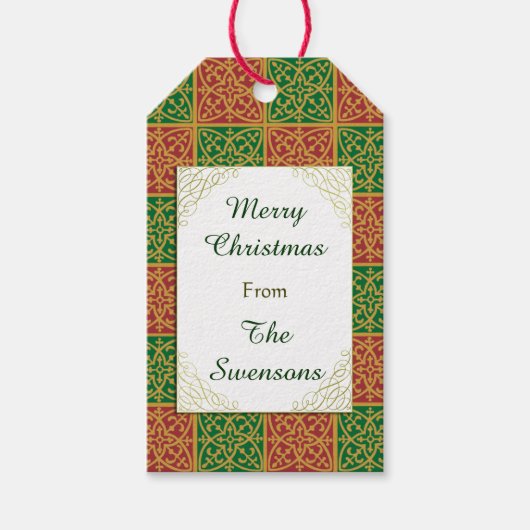 Custom Christmas Red Green Fleur-de-lis Geschenkta Geschenkanhänger (Vorderseite)