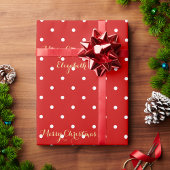 Custom Christmas Red Imitate Gold Script Polka Dot Geschenkpapier