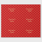 Custom Christmas Red Imitate Gold Script Polka Dot Geschenkpapier (Flach)
