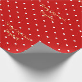 Custom Christmas Red Imitate Gold Script Polka Dot Geschenkpapier (Ecke)