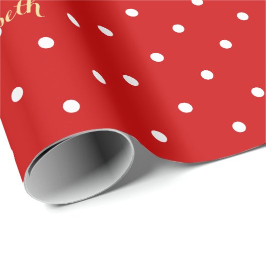 Custom Christmas Red Imitate Gold Script Polka Dot Geschenkpapier (Rolleneckpunkt)