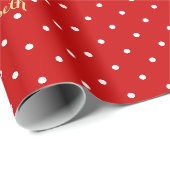 Custom Christmas Red Polka Dot Imitate Gold Script Geschenkpapier (Rolleneckpunkt)