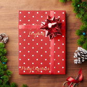Custom Christmas Red Polka Dot Imitate Gold Script Geschenkpapier