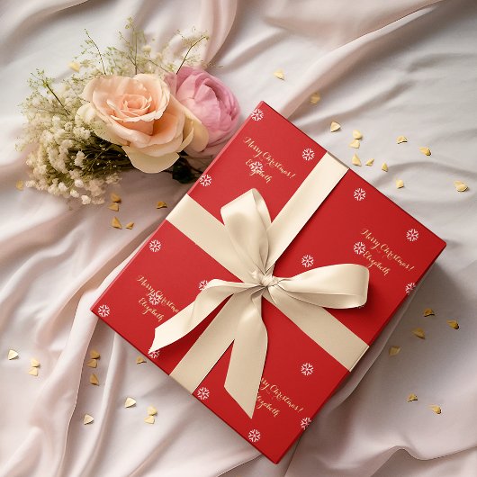 Custom Christmas Red Snowflakes Imitate Gold Scrip Geschenkpapier