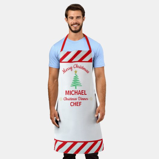 Custom Christmas Red & White Stripes Candy Cane Schürze (Getragen)