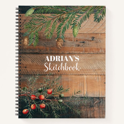 Custom Christmas Rustic Wood Xmas Sketchbook Notizblock (Vorderseite)