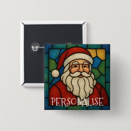 Custom Christmas Santa Art Deco Stained Glass Button (Vorne & Hinten)