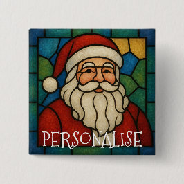 Custom Christmas Santa Art Deco Stained Glass Button