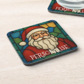 Custom Christmas Santa Art Deco Stained Glass Getränkeuntersetzer (Linke Seite)