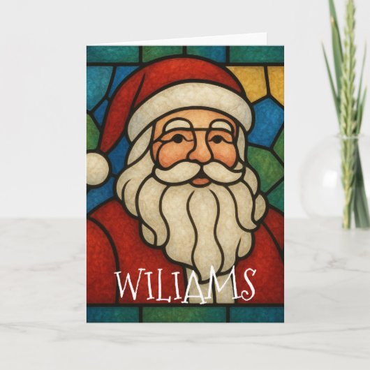 Custom Christmas Santa Art Deco Stained Glass Karte (Vorderseite)