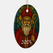 Custom Christmas Santa Art Deco Stained Glass Keramik Ornament (Rechts)