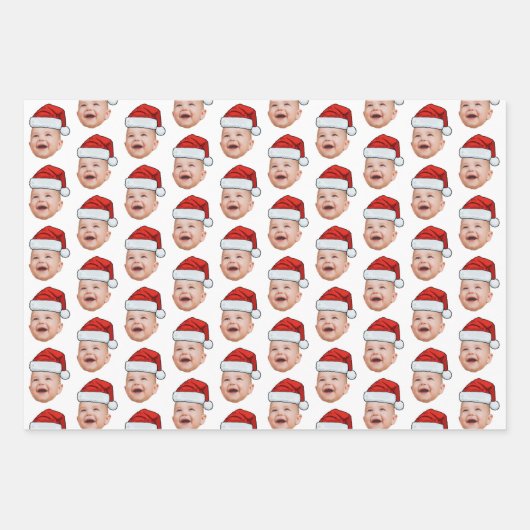Custom Christmas Santa Hat Face Photo Wihte Geschenkpapier Set (Vorderseite)