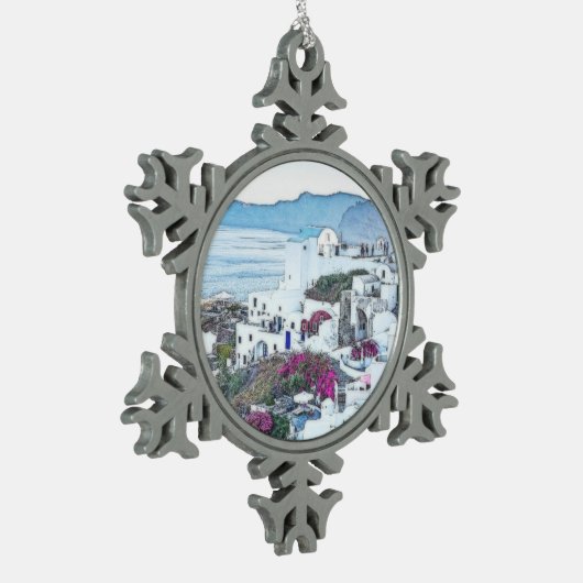 Custom Christmas Santorini Griechenland Schneeflocken Zinn-Ornament (Links)