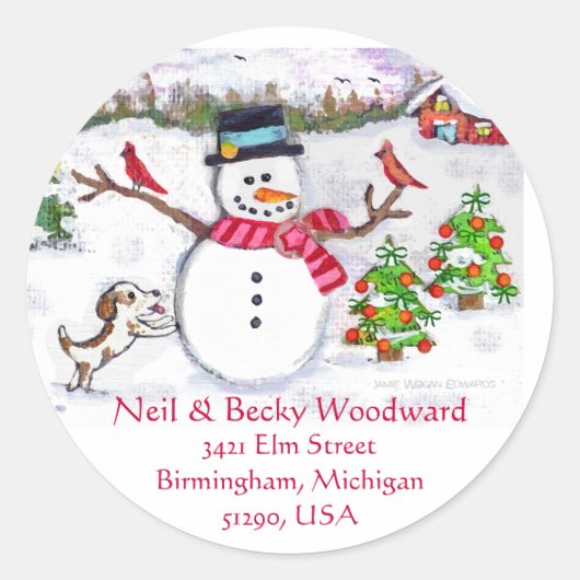 Custom Christmas Snowman Address Stickers (Vorderseite)