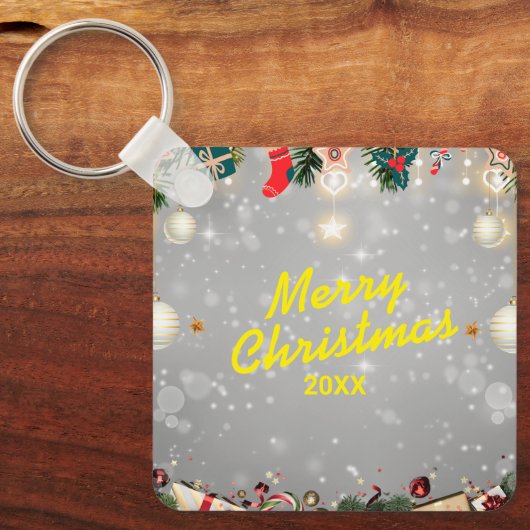 Custom Christmas Square Metal Keychain Schlüsselanhänger (Vorderseite)
