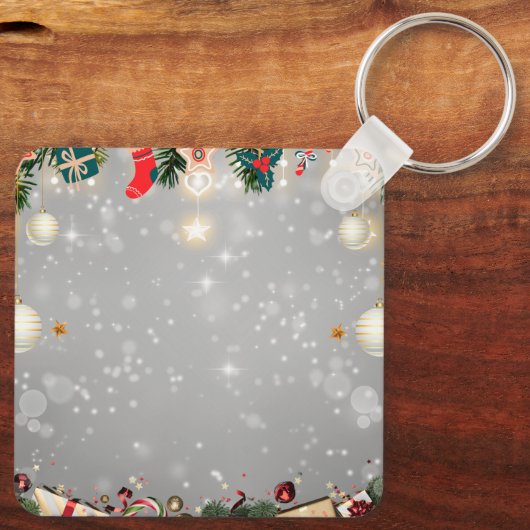 Custom Christmas Square Metal Keychain Schlüsselanhänger (Rückseite)