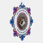 Custom Christmas Star Jolly Blue Foto Gruß Ornament Karte (Rechts)