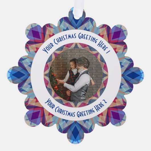 Custom Christmas Star Jolly Blue Foto Gruß Ornament Karte (Vorderseite)