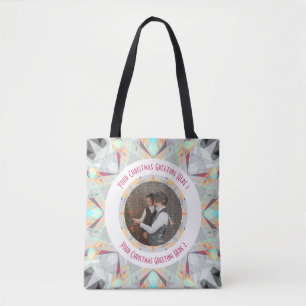 Custom Christmas Star Winter Grau Foto Gruß Tasche